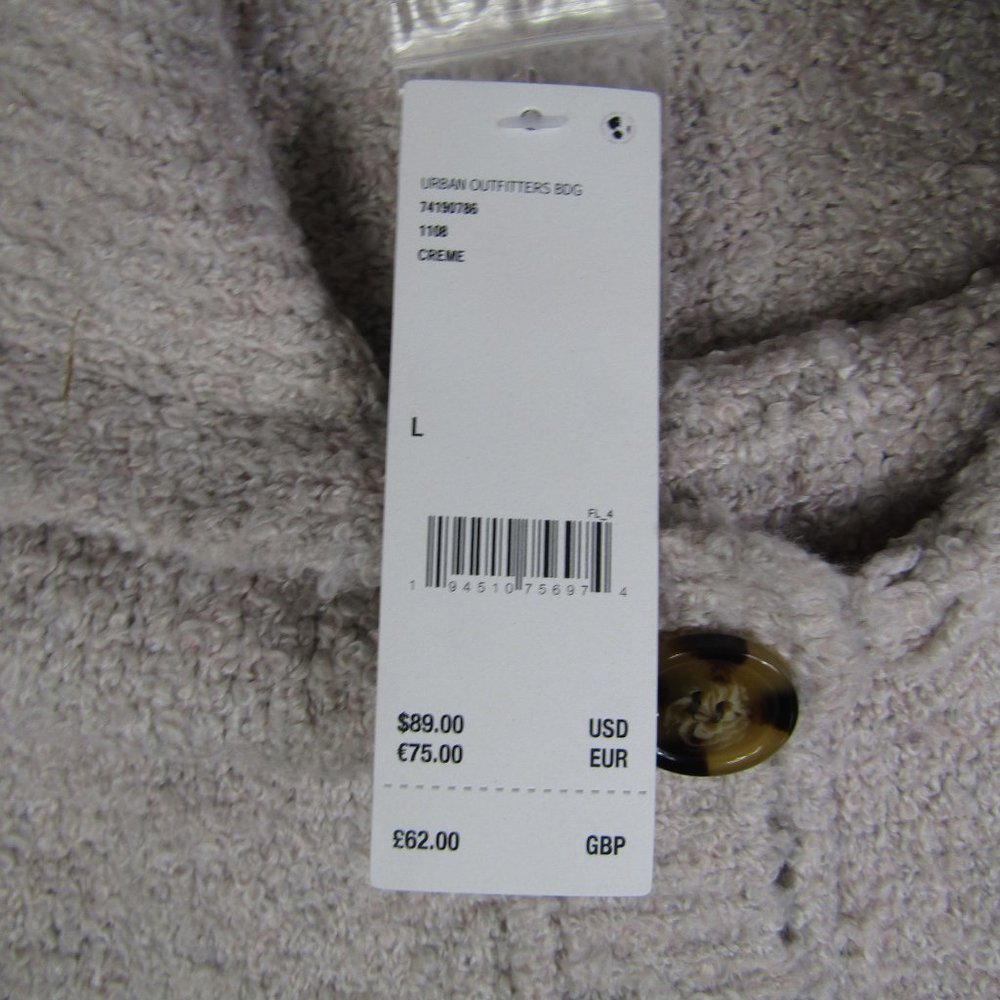 BDG UO Urban Outfitters NWT NEW Large Beige Button Up Collared Sweater - Picture 3 of 8